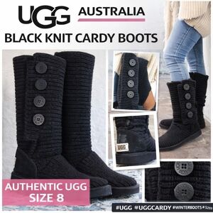 💘UGG Australia Black Cardy Tall Knit Fold-Over Boots Sz 8 Cozy Winter